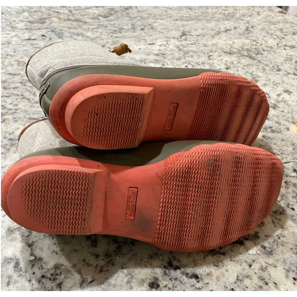 Sperry Saltwater Duck Boots Olive Green Tan Coral STS95346 Womens 9M
